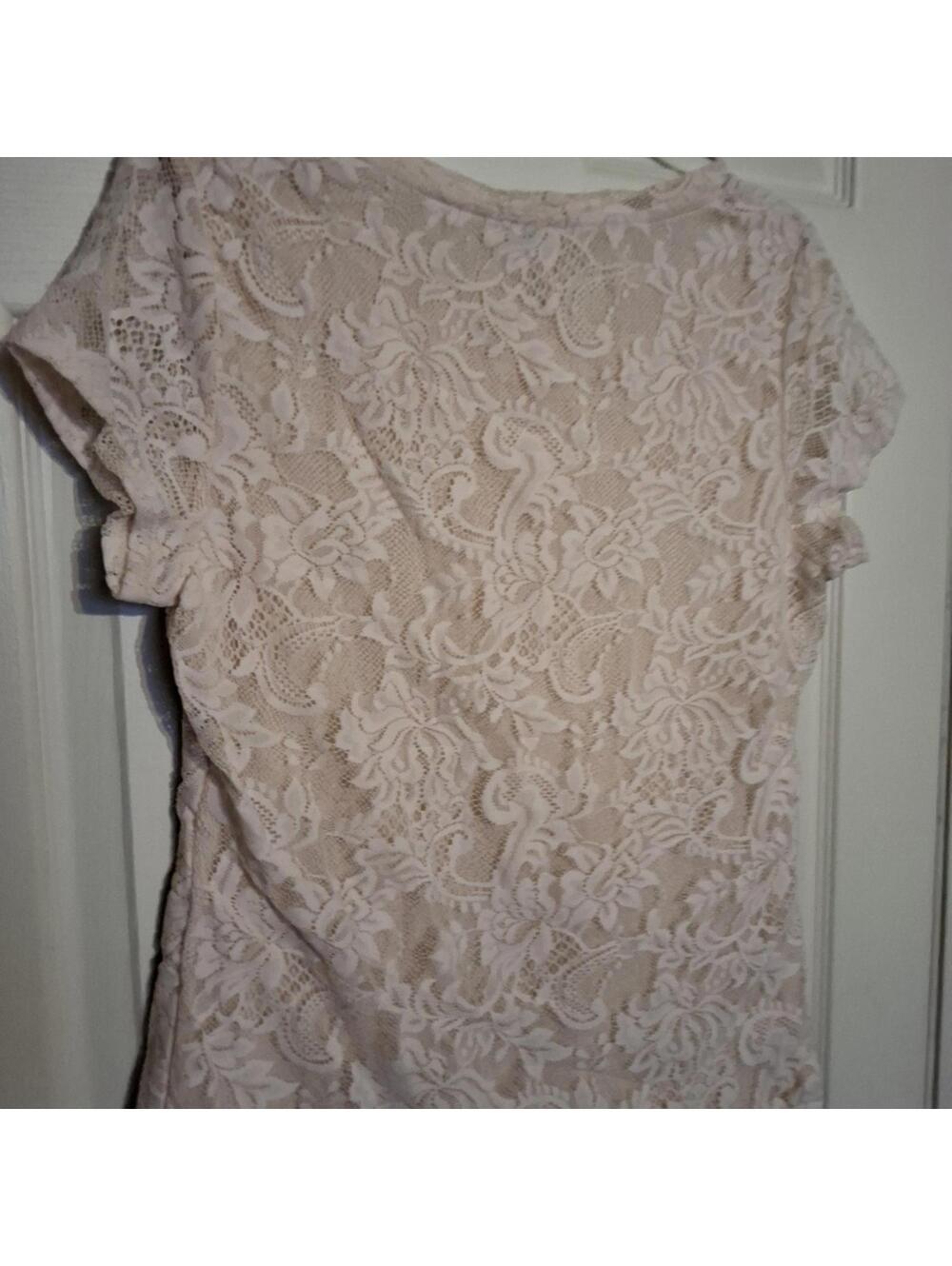 Alfani XL Beige Lace Short Sleeve Top - Picture 2 of 4